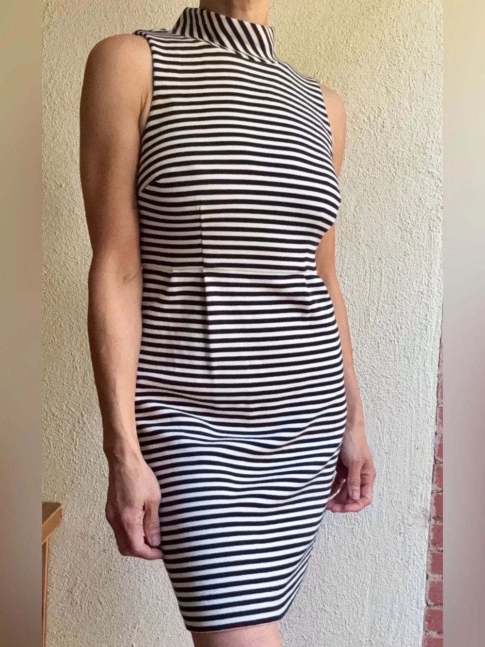 Boden Black and White Striped Mock Neck Sheath Dress, Size 6 - Picture 1 of 4